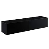 [en.casa] Hängeboard Schwarz Hochglanz Hängeschrank 140x33x30cm Wohnwand mit 2 Ablagefächern Lowboard Hängekonsole Hängend