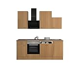 RIWAA Küchenblock Marple mit Elektrogeräten und Design-Abzugshaube - 12-teilig - Breite 220cm - Buche - Küchenzeile Made in Germany
