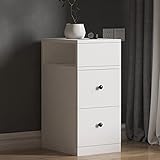 Nachttisch, moderner weißer Nachttisch, seitlich zu öffnender Aufbewahrungsschrank, super schmales kleines Schlafzimmer, Mini-Nachttisch, Spaltschrank mit 2 Schubladen, Nachttisch