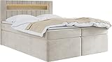 WFL GROUP Boxspringbett mit Bettkasten 120x200 140x200 160x200 180x200 200x200 Doppelbett Gepolstert Bett Mit Matratze und Topper - Stauraumbett mit Kopfteil - Beige Samt - 140 x 200 cm