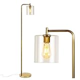 MUZIZY Industrielle Stehlampe im amerikanischen Landhaus-Retro-Stil, Metall-Stehlampe mit Ein-/Aus-Schalter für Schlafzimmer, Wohnzimmer, Esszimmer, Büro (Farbe: Gold) Happy Many Times