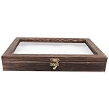 BETOOKY Box Proben-Display-Box Vintage-Schmuck Glaskasten Holztabletts Probenkasten Vitrine Box Holzglas Probenkasten Probenbehälter Holzprobenvitrine Eva-Glas