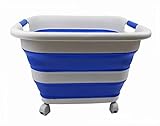 SAMMART Wäschekorb aus Kunststoff, zusammenklappbar, 39 l, mit Rädern, zusammenklappbar, zum Organisieren, tragbare Waschwanne, platzsparender Korb (1, Grey/Purplish Blue)