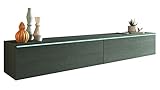 Mirjan24 TV Lowboard Stone, TV Schrank, Fernsehschrank, Grifflose Öffnen, Hängeschrank Hochglanz Matt Wohnwand (Flaschengrün (Struktur), Modell: 180 / mit weißer LED Beleuchtung)