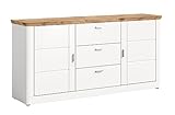 xonox.home Wohnen Michigan X1FC1T01 Sideboard Kommode Schrank in Front weiß matt Tiefzieh, Korpus weiß Nb.und Oberboden/Rückwand Viking Oak Nb.ca. 179x88x43 cm