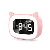 mizikuu Wecker Digital Kinder, Wecker mit Licht, Dual-Wecker, LED-Nachtlicht mädchen Wecker, Funkuhr mit Snooze Funktion 18 Musik Klingeltöne 5 Helligkeitsmodus 12/24 Stunden USB-Aufladung, Rosa