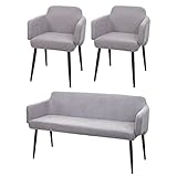 Mendler Esszimmer-Set HWC-L13, 2er-Set Stuhl+Sitzbank Esszimmergruppe Sitzgruppe Esszimmergarnitur, Stoff/Textil - grau