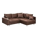 riess-ambiente.de Ecksofa Kent 220cm braun Federkern inkl. Hocker und Kissen Sofa Couch Ottomane beidseitig aufbaubar