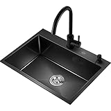 Schwarze Nano-Edelstahl-Einbauküchen-Schwarzbar mit Wasserhahn und Zubehör rechteckig (Color : Black, Size : 68x45x20cm)