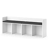 Vicco Sitzbank Kinderzimmerbank Kinderregal Luigi Weiß 142x53 cm modern Kinderzimmer Regal Aufbewahrungsregal Bücherregal Lesebank Spielzeugaufbewahrung Organizer Regal-Bank-Kombi 4 Fächer
