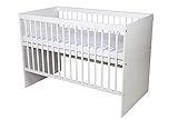 KMbaby Babybett TANY Weiß 120 x 60 cm - Baby Kinderbett Gitterbett mit Lattenrost 3 Stufen Höhenverstellbar - Lackiertes Kiefernholz