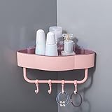LIUZH Wand-Eck-Duschregal mit Haken Badezimmerregal Shampoo Duschregal Halter Küche Aufbewahrungsregal Organizer (Farbe: Roze)