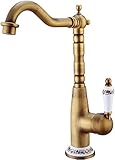 Wasserhahn Mischbatterie Montierter Einhand-Loch-Waschtischmischer-Wasserhahn, Antikes Messing, Warm- Und Kaltwasser-Mischbatterie