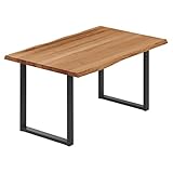 LAMO Manufaktur Esstisch Küchentisch Schreibtisch Couchtisch aus Massivholz, mit Baumkante 140x80x76 cm (AxBxH), Loft, Dunkel/Schwarz, LAB-01-A-004-9005L