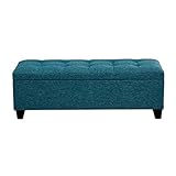 KAyziu Ottomane-Hockerbank mit Stauraum aus Leinenstoff für Bettende oder Flur (Farbe: Pfauenblau, Größe: 80 cm)