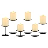 Romadedi Metall Kerzenständer Kerzenhalter Schwarz – für Stumpenkerzen Kerzen Adventskranz 6er Set, Unterschiedlicher Größe Vintage Modern Deko Tischdeko für Weihnachten Hochzeit Wohnzimmer