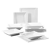 MALACASA, Serie Carina, Porzellan Tafelservice 12 teilig Set Kombiservice Geschirrset, 6 Flachteller und 6 Suppenteller für 6 Personen Cremeweiß