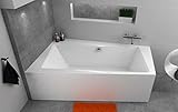 ECOLAM Badewanne Infinity Trapezwanne Eckwanne für Zwei mit Abfluss mittig 160x100 cm LINKS + Schürze aus Acryl + Ab- und Überlauf Automatik Füße Silikon Komplett-Set