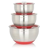 Mahlzeit Edelstahl Schüssel Set mit Deckel, 3 Stück, Spülmaschinenfest | 1,6 L | 3 L | 4,6 L | Salatschüssel mit Deckel, Edelstahlschüsseln stapelbar mit Deckel, Rührschüssel mit Deckel