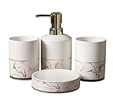 LOSTIS Bad-Accessoires-Set Badezimmer Zubehör Set 4 Stück Nordic Keramik Badezimmer Zubehör Zahnbecher Seifenspender Zahnbürstenhalter Set Badezimmer-Set Badezimmerzubehör-Set (Color : Marble)