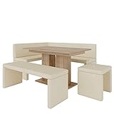 Eckbank Akiko mit Tisch und Bänken - Eckbankgruppe für Ihrem Esszimmer, Küche modern, Sitzecke, Essecke. Perfekt für Küche, Büro und Rezeption. Solide Verarbeitung (Soft 18, 168x128 Links)