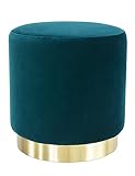 JRAO Hocker Samt Schminktisch Pouf Fußbank Samtstoff Sitzhocker Sitzfläche Rund Eleganter Gepolsterte Puff Samthocker Polsterhocker aus Golden Metallbasis für Schlafzimmer Flur Wohnzimmer Grün