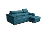 Robin Silver Ecksofa mit Schlaffunktion Bettkasten 3 Verstellbare Kopfstützen Sofa L-Form Schlafsofa Freistehende Eckcouch Schlafcouch Wohnzimmermöbel Wohnlandschaft Rechts Blau