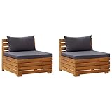 ZEYUAN 2-Sitzer-Gartensofa mit Kissen, Palettensofa, Palettenmöbel Set, Gartensofa, Outdoor Sofa, Gartencouch, Gartenmöbel Lounge, Massivholz Akazie