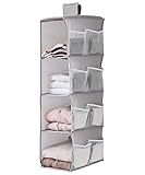 XiXiRan Hängeregal Kleiderschrank, 4 Fächer Hängender Organizer Schrank, mit 12 Netzseitentaschen für Familienschrank Schlafzimmer, Faltbar und Universal Fit- 30*22.5*80cm (Grau)