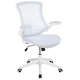 Flash Furniture Bürostuhl mit mittelhoher Rückenlehne – Ergonomischer Schreibtischstuhl mit hochklappbaren Armlehnen und Netzstoff – Perfekt für Home Office oder Büro – Weiß, 64.77 x 62.23 x 104.78 cm