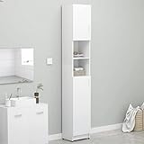 KRHINO WC-Schminktisch, Badezimmerschrank, Sperrholz, Weiß, 32 x 25,5 x 190 cm, mit 4 Regalen mit Türen und 2 offenen Regalen, vielseitig verwendbar, für Badezimmer