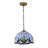 AOTEGA Pendellampe 1-Flammig Tiffany-Stil Retro E27 Pendelleuchte Esszimmerleuchte Blau/Bunt Handgefertigter Glas Schirm Höhenverstellbar Hängelampe Wohnzimmer Schlafzimmer Esstisch,D30CM