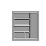 kuechenmontage Besteckeinsatz 50er | Kunststoff silbergrau | 6 Fächer | 440 x 480 mm | passend für 50 cm Schubkasten | zuschneidbar