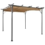 BULANED Pergola mit Ausziehbarem Dach, Balkon Pavillon, Beschattung Terasse, Gartenpergola, Garten Verzierung, Taupe 3x3 m Stahl 180 g/m²