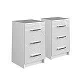 Vicco Nachtkommode Nachttisch Nachtschrank Irma modern Schlafzimmer Schrank Beistellschrank Nachtkonsole Nachttischchen Schlafzimmermöbel Schrankschublade (Weiß Hochglanz, 38x66 cm 2er Set)