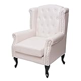 Mendler Sessel Relaxsessel Clubsessel Ohrensessel Chesterfield, Kunstleder - Creme-weiß ohne Ottomane