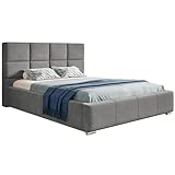 MOTIVENA Luna Polsterbett 200x200 mit Bettkasten, Bett mit Stauraum, mit Kopfteil, ohne Matratze, Bett 200x200 mit Lattenrost, Doppelbett, Ehebett, Jugendbett, Samt-Stoff, Grau