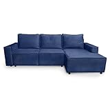 Siblo Ecksofa mit Schlaffunktion Armando Kollektion - Große Couch L Form 4 Personen - Schlafcouch mit Bettkassen - Klappsofa mit Bettkasten Sofa 4-Sitzer - 252x142x87 cm - Blau - Rechte Ecke
