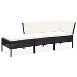 vidaXL Gartenmöbel 3-TLG. mit Auflagen Lounge Sofa Sitzgruppe Garten Garnitur Gartensofa Gartenset Mittelsofa Fußhocker Ecksofa Poly Rattan Schwarz