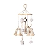 SWECOMZE Regenbogen Mobile Baby Holz mit PomPom Kinderzimmer Mädchen Bettglocke Windspiel Hängende für Babybett Kinderbett (Beige)