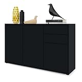 Vladon Sideboard Ben V3, Kommode mit 3 Türen und 2 Schubladen, Schwarz matt/Schwarz matt (117 x 74 x 36 cm)