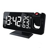 CSL - Wecker Digital Radiowecker mit 3 Stufen Bildschirmhelligkeit, Projektionswecker mit Temperatur- und Luftfeuchtigkeitsanzeige, Dual-Alarm 12 / 24h USB-Anschluss