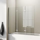 KOBEST 130x140cm Duschwand für Badewanne, Aufsatz, Badewanne, 3 tlg faltwand mit 6mm Sicherheitsglas NANO Beschichtung Faltwand