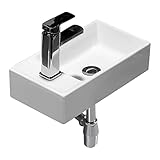 TONPOP Badezimmer-Aufsatzwaschbecken, weißes Porzellan-Badezimmerwaschbecken, wandhängendes Waschbecken, kleines Garderobenbecken, rechteckiges Keramikwaschbecken, Waschbecken-Set mit was