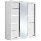 MKS MEBLE Kleiderschrank mit Spiegel 180 cm - Schwebetürenschrank Flurschrank Wardrobe - Schlafzimmerschrank Sammlung Mazedonien - Weiß und Weiß - Modern Design