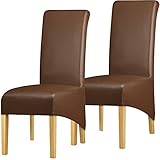 Stuhlhussen, Wasserdichte PU-Leder-Stuhlbezüge, Übergroße Weiche Stretch-Sitzbezüge, Waschbare, Abnehmbare Esszimmer-Sitzbezüge Für Küche, Hotel, Tisch, Bankett ( Color : Brown , Size : 2 pack )