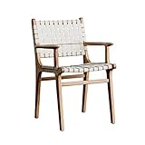 WAEYZ Rattanstuhl Patio Esszimmerstühle, Holzsessel mit Fauler Rückenlehne, Rattansitz Aus Sattelleder, Rasenhocker für Draußen, Freizeitstuhl