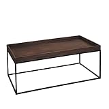 Mendler Couchtisch HWC-K71, Kaffeetisch Beistelltisch Tisch, Holz massiv Metall 46x110x60cm - Dunkelbraun