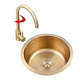 Küchenspülen, goldene runde Waschbecken, Badezimmer-Waschbecken, Edelstahl, goldenes eingebettetes kleines Waschbecken, Einzelwaschbecken unter dem Aufsatzwaschbecken (Farbe: Golden (mit Was