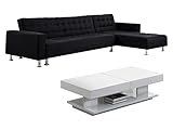 Vente-unique Sparset: Ecksofa mit Schlaffunktion - Schwarz - Willis + Couchtisch - Weiß - Aramis